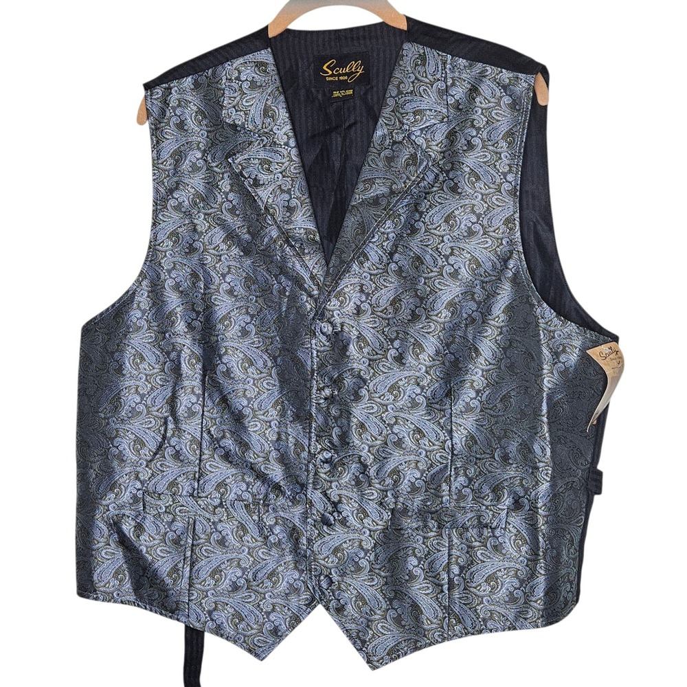 Scully‎ Vest NWT Mens L Blue Paisley Gold Western Wedding Prom Formal Party
